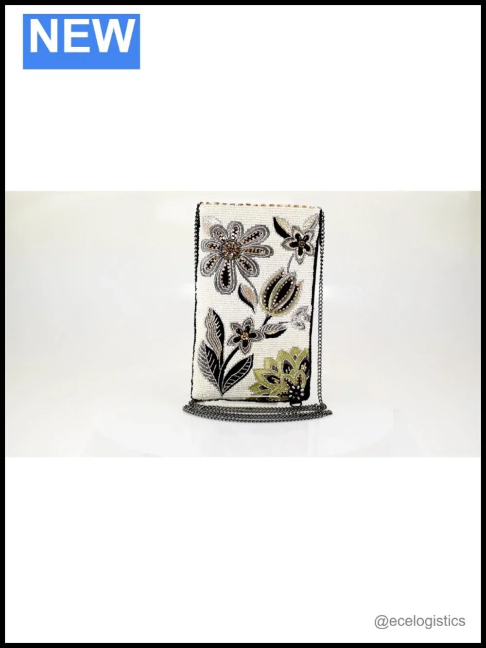 Handcrafted Floral Beaded Crossbody Cell Phone Bag with Chain Strap